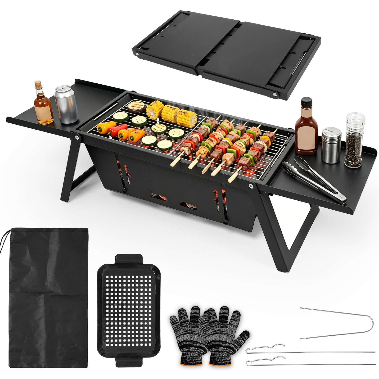 E EASTSTORM Parrilla plegable de carbón para barbacoa, control de calor de