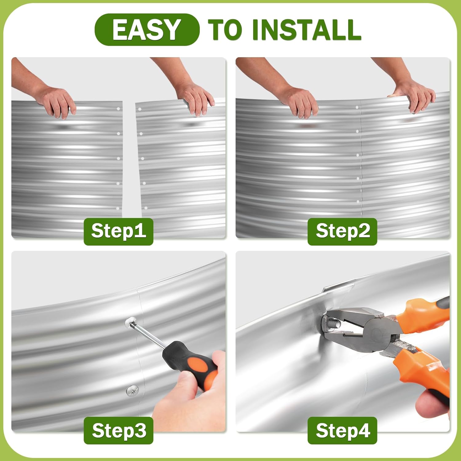 AHEONLAR 3PCS 2x2x2FT Galvanized Raised Garden Bed Kit Round Metal Flower Box Large Planter Raised Beds Outdoor Garden for Planting,Fruit,Herb Silver