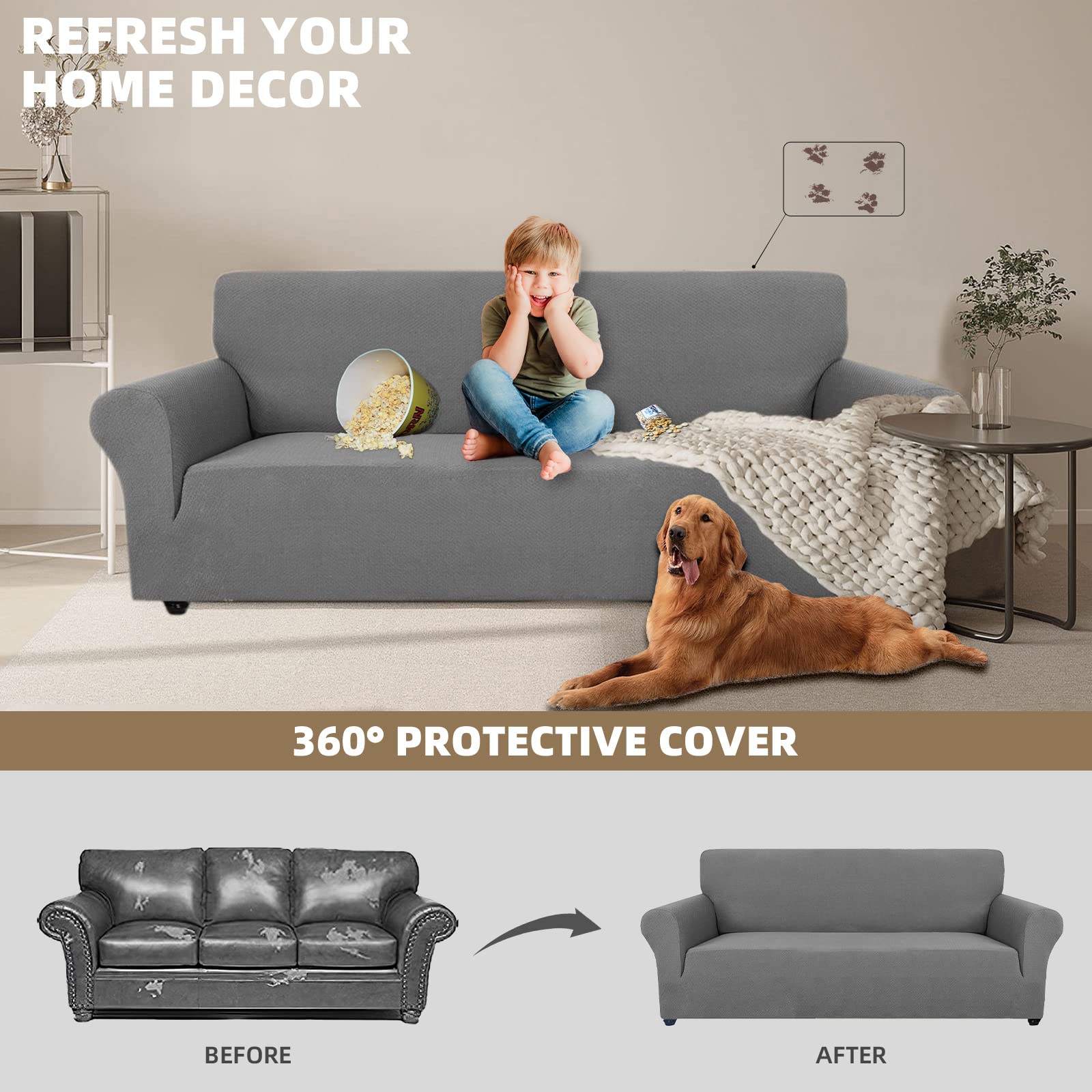 Ystyle Copridivano 3 Posti con Braccioli, Elasticizzato Copri Divano AntiGraffio Gatto Cani, Universale Moderno Fodere Copridivani, Elastico Copripoltrona Antimacchia Antiscivolo, Grigio Chiaro