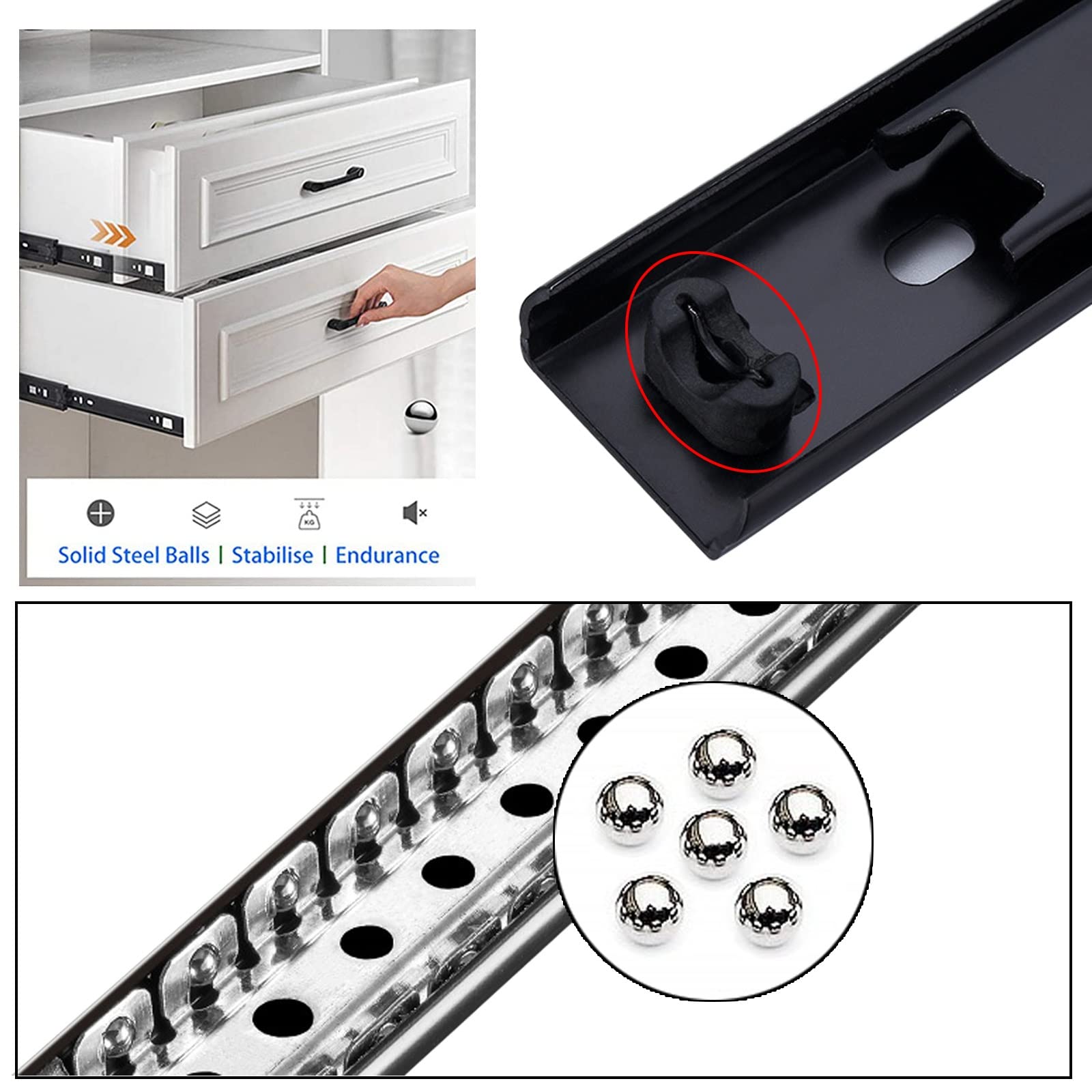 Guide per mobili per armadietti - Guide per cassetti per carichi Pesanti, per scrivania, Guardaroba, Comodino, cassettiera, Guide con Cuscinetti a Sfera, Robuste e durevoli, Guide per cassetti per