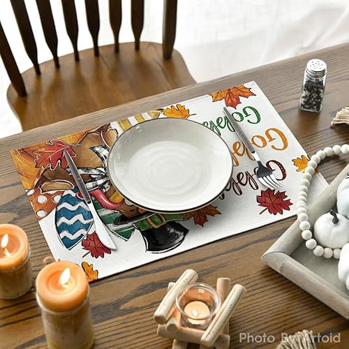 Miniatura 4 de Artoid Mode Gobble - Juego de 4 manteles individuales de pavo y hojas de arce de 12 x 18 pulgadas para decoración de fiestas, cocina, comedor