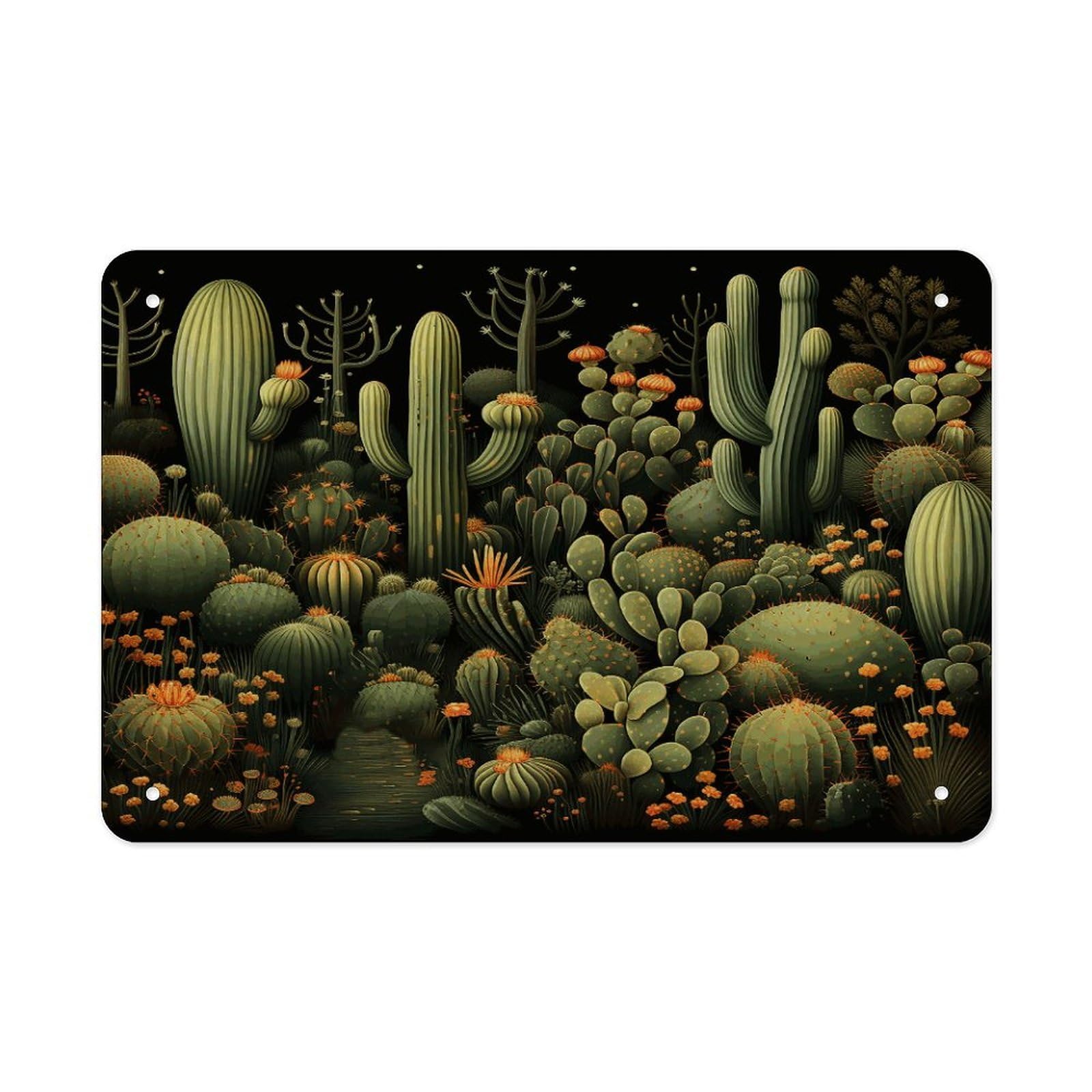 Fekiloot Style Green Cactus Metal Signs Wall Art Tin Sign