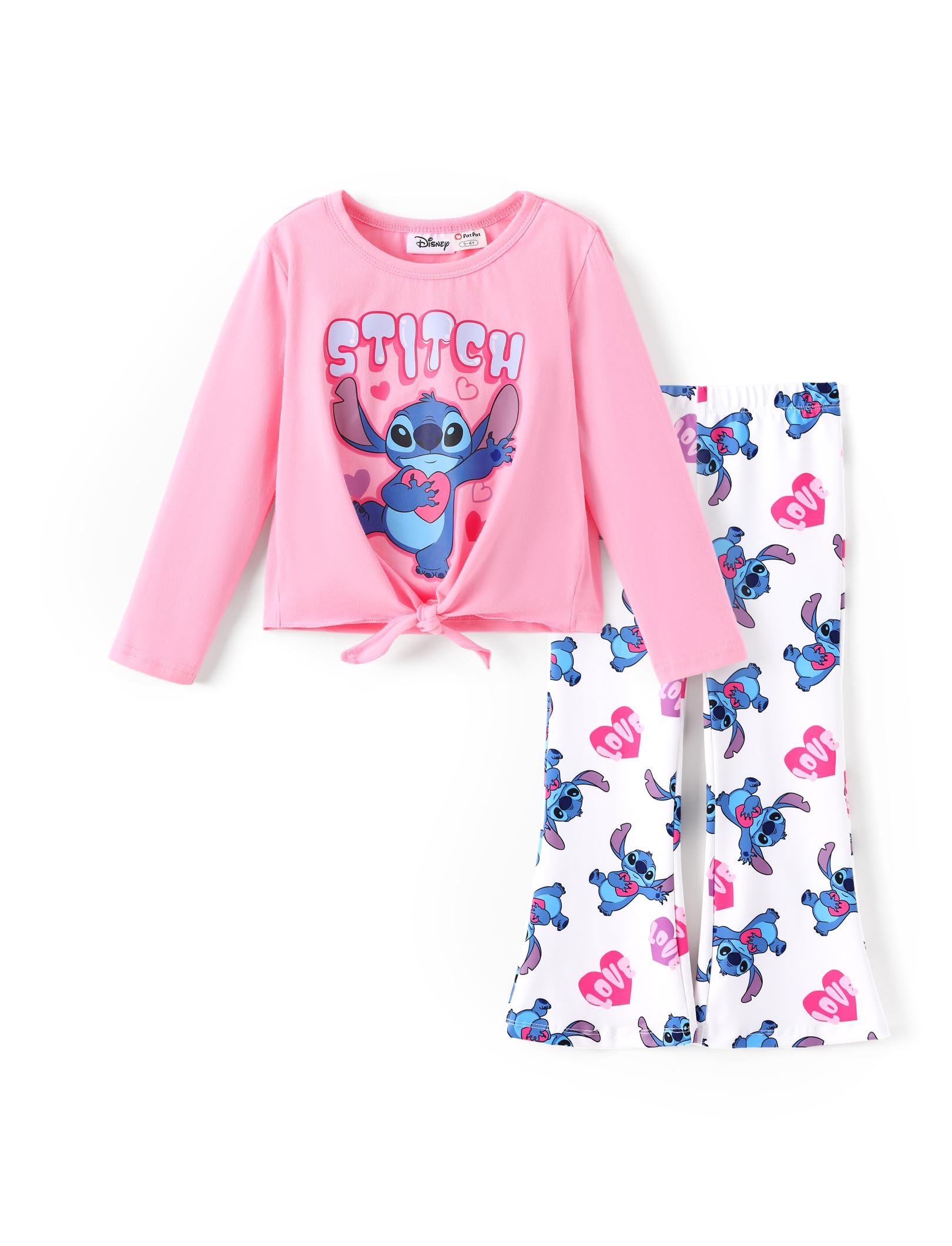 Disney Girls Outfits Long Sleeve Knot Front Shirt Flare Pants 2PC Clothes