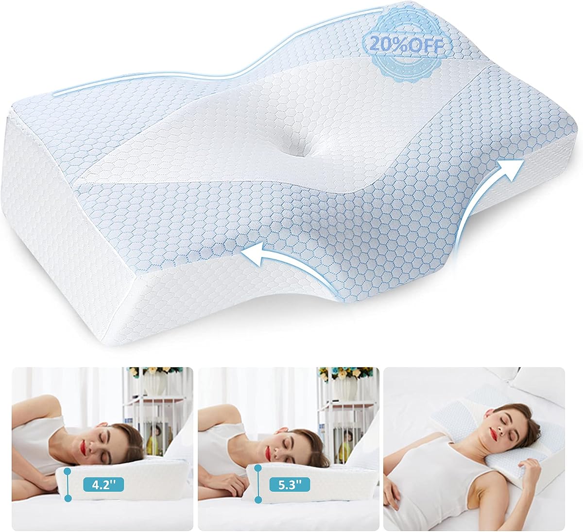 Mkicesky Orthopedic Memory Foam Pillow for Neck Shoulder Pain Relief - Ergonomic Neck Support Sleeping Pillow for Side, Back & Stomach Sleepers - Cervical Bed Pillow with Cooling Cover-Reading Pillow