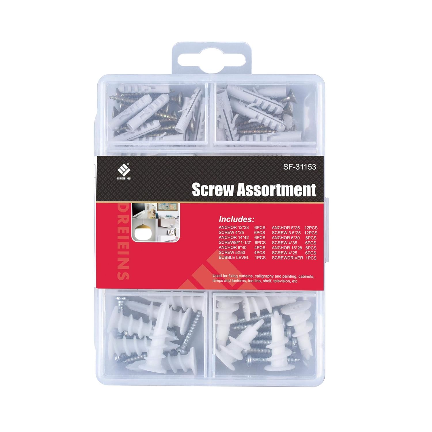 Sheetrock Wall Anchor Hardware Set. Large Heavy Duty 50 75 LBS Self Drilling Hanging Pictures Concrete TV Furniture Shelves Mount Nylon Drywall Anchors W/Screws Assortment Kit. Phillips Screw Driver