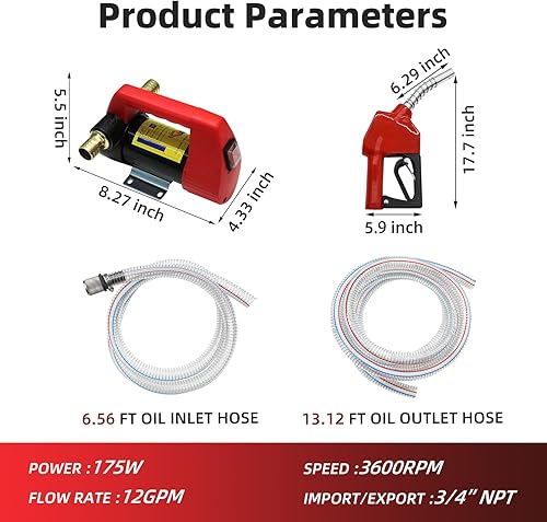 Miniatura 2 de Bomba de transferencia de combustible de 12 V, kit de bomba de transferencia diesel de 12 GPM, bomba de transferencia de combustible eléctrica de CC