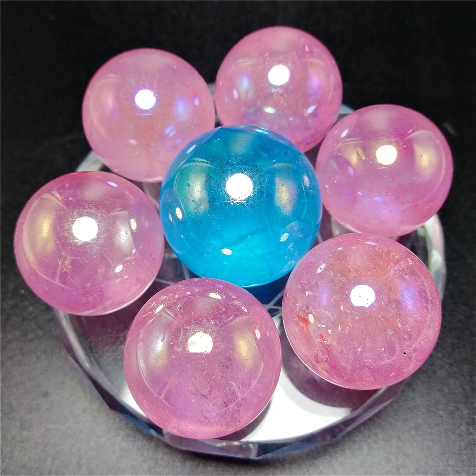 1 Set 7 Chakra Star Group Reiki Crystal Cuarzo Cuarzo Piedra Aura Esfera Esfera Array Estatua Estatuilla Soporte de Cristal (Color : Dark Gray)