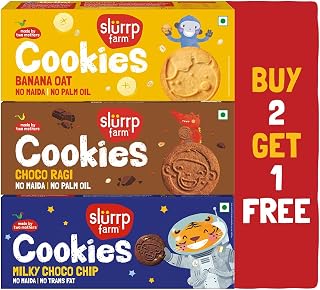 Slurrp Farm No Maida No Refined Sugar Assorted Pack of Cookies | Buy 2 Get 1 Free | Banana Oat, Choco Ragi and Milky Choco... Price In India