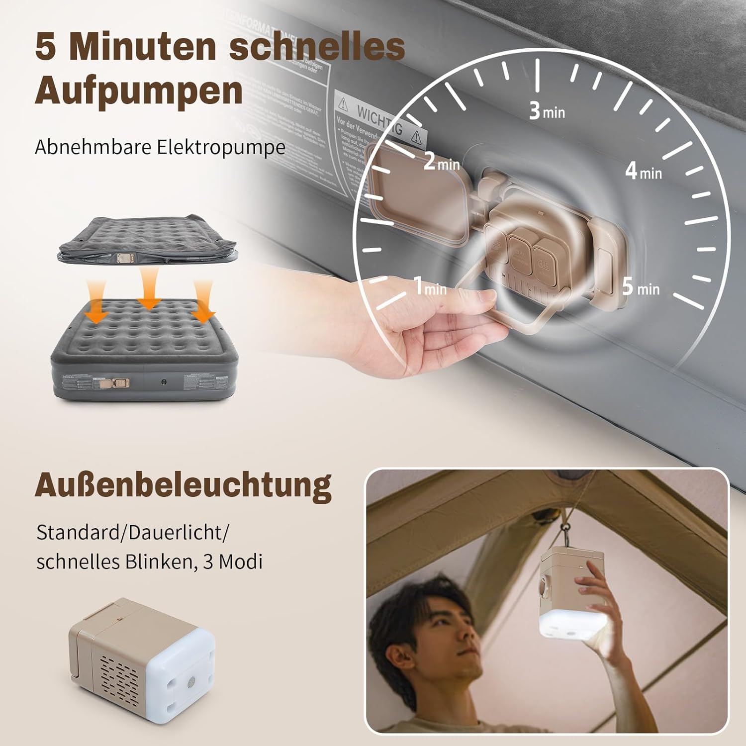 HAUSPROFI Luftbett 2 Personen, Luftmatratze Selbstaufblasend mit Integrierter Pumpe, Aufblasbare Matratze 195x150x40cm, Luftbett für Camping & Heimgebrauch, Gästebett, Rückenlehne Abnehmbare, 2 Kissen