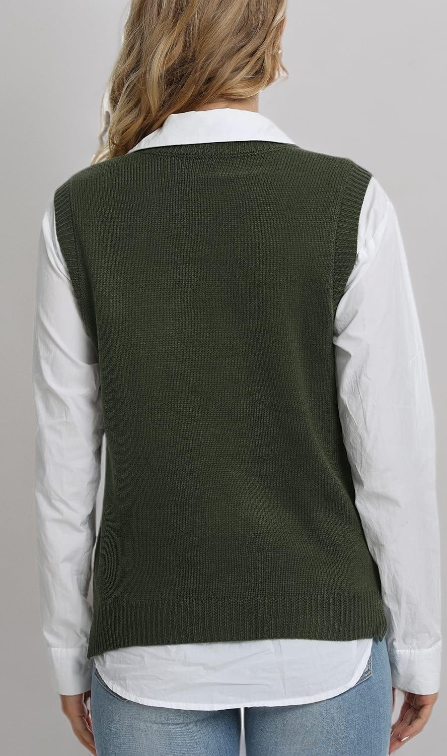 Lailezou Women's V Neck Knit Sweater Vest Argyle Plaid Preppy Style Sleeveless Crop Knitwear Tank - Image 6