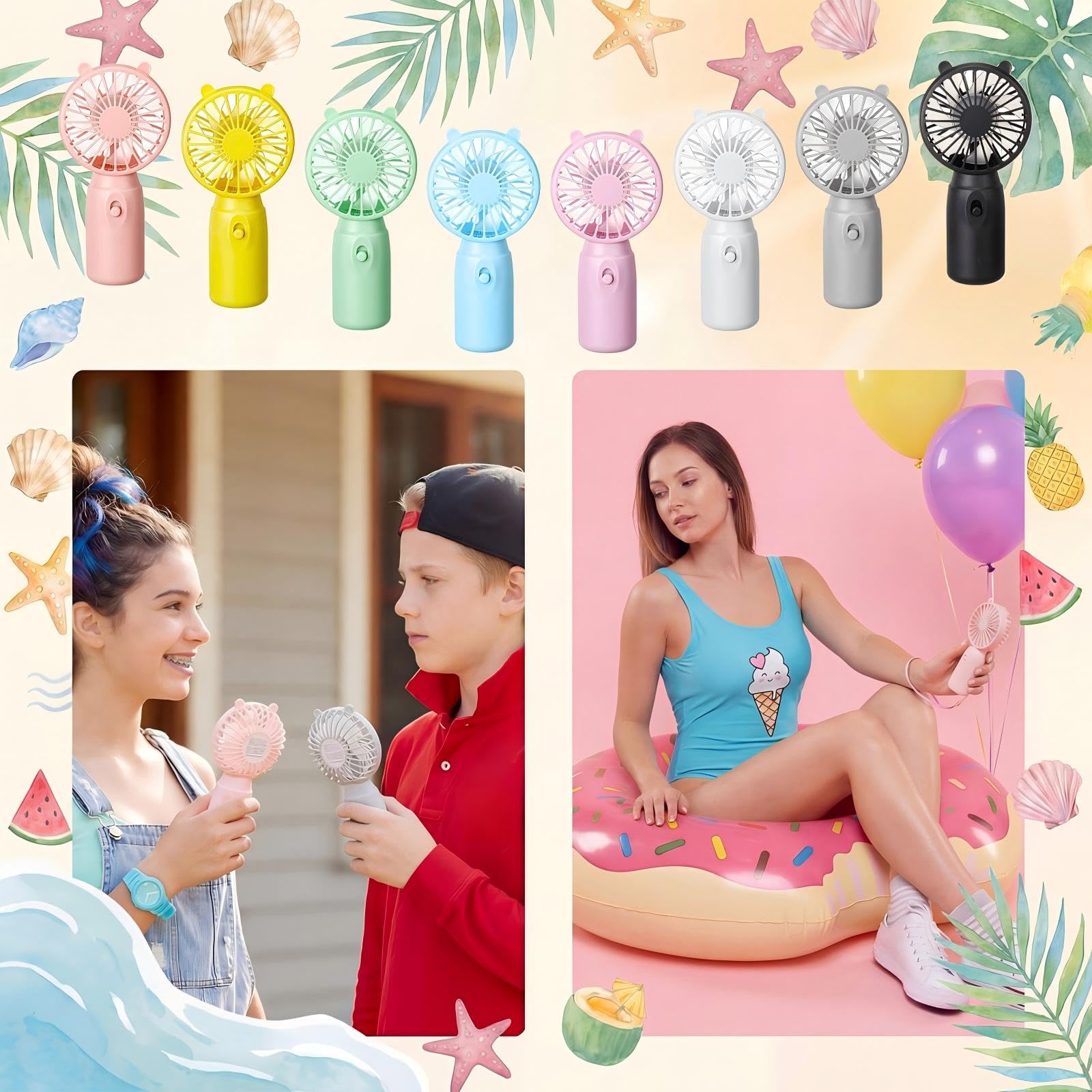 Woanger Tragbare Mini-Handventilatoren, Großpackung mit Seil, klein, batteriebetrieben, persönlicher Ventilator, kühlendes Geschenk für Sommer, Reisen, Strand, Innen- und Außenbereich, Make-up