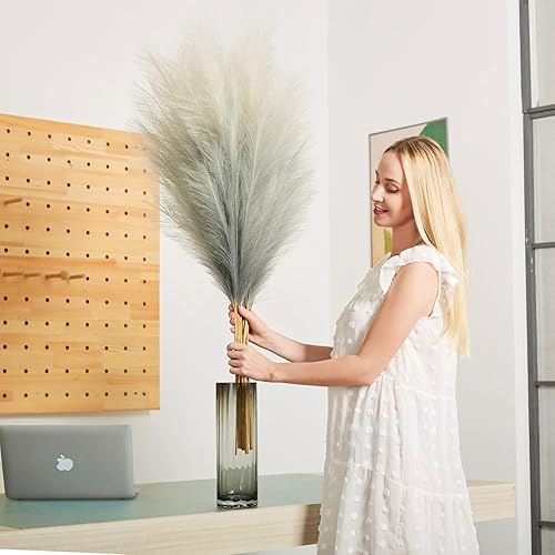 Miniatura 3 de Decoración de hierba sintética de pampas, 6 tallos de hierba artificial de las pampas, 43 pulgadas de alto, arreglo floral bohemio grande pomposo,
