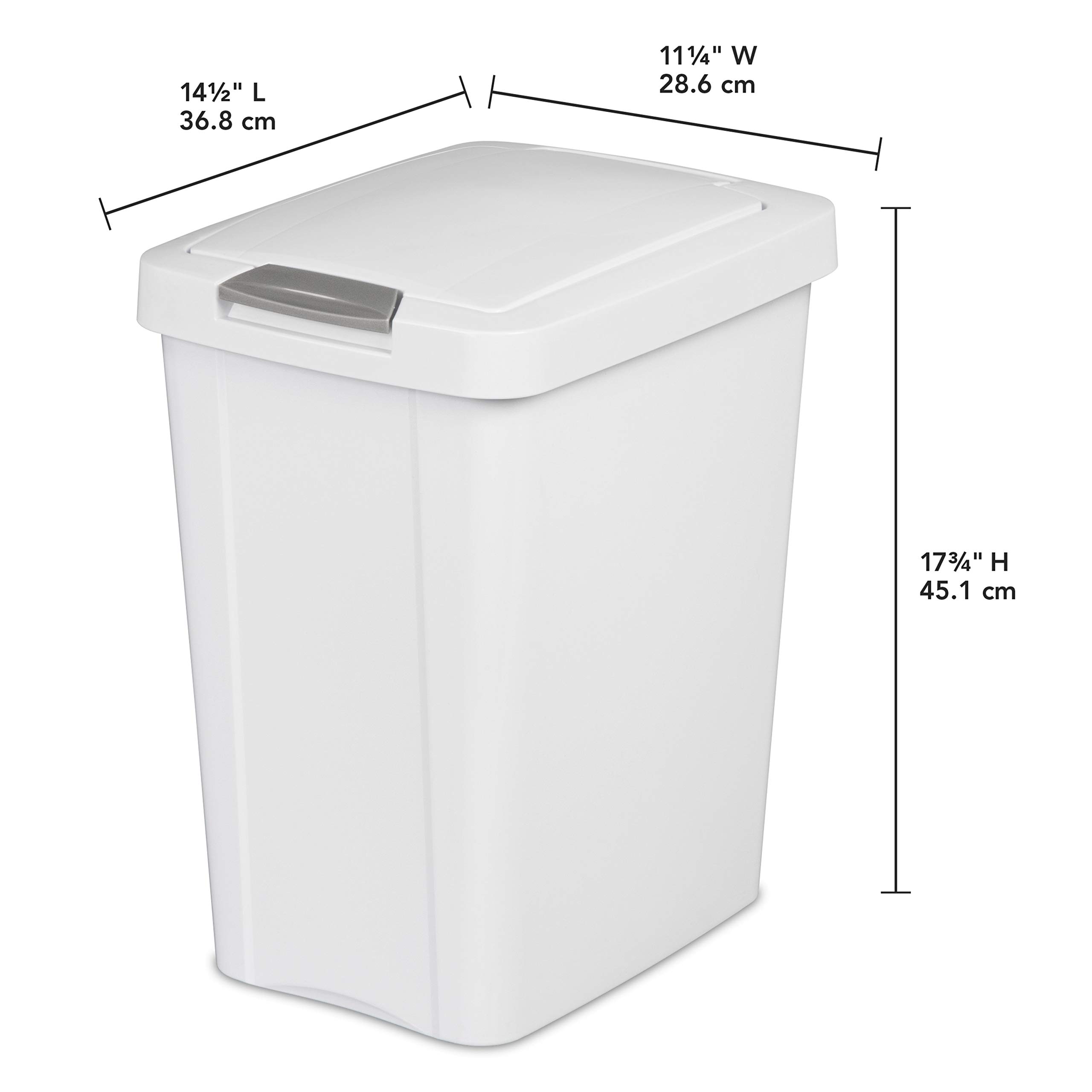 Sterilite 10438004 7.5 Gallon TouchTop Wastebasket, White w/ Titanium Latch, 4-Pack