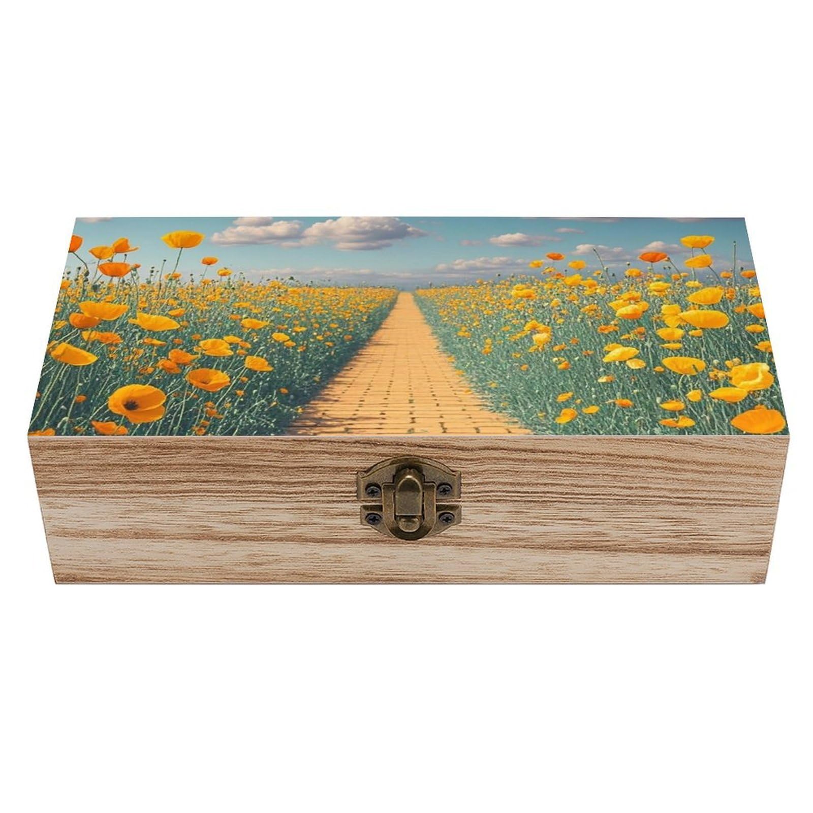Poppies Field Yellow Brick Road Wooden Keepsake Box Storage Boxes with Hing