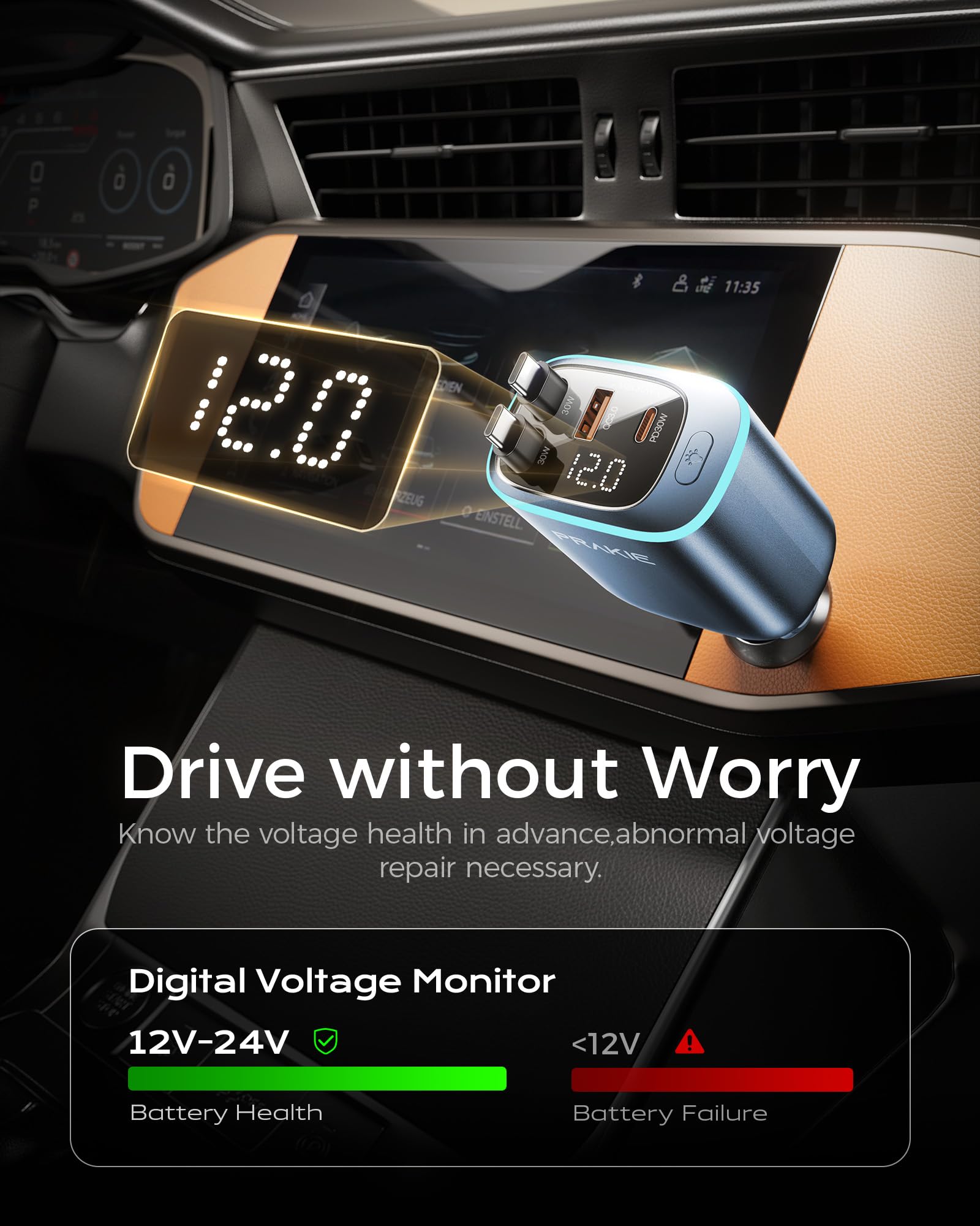 Caricabatteria da auto per iPhone con 2 cavi USB C retrattili, colore: Blu