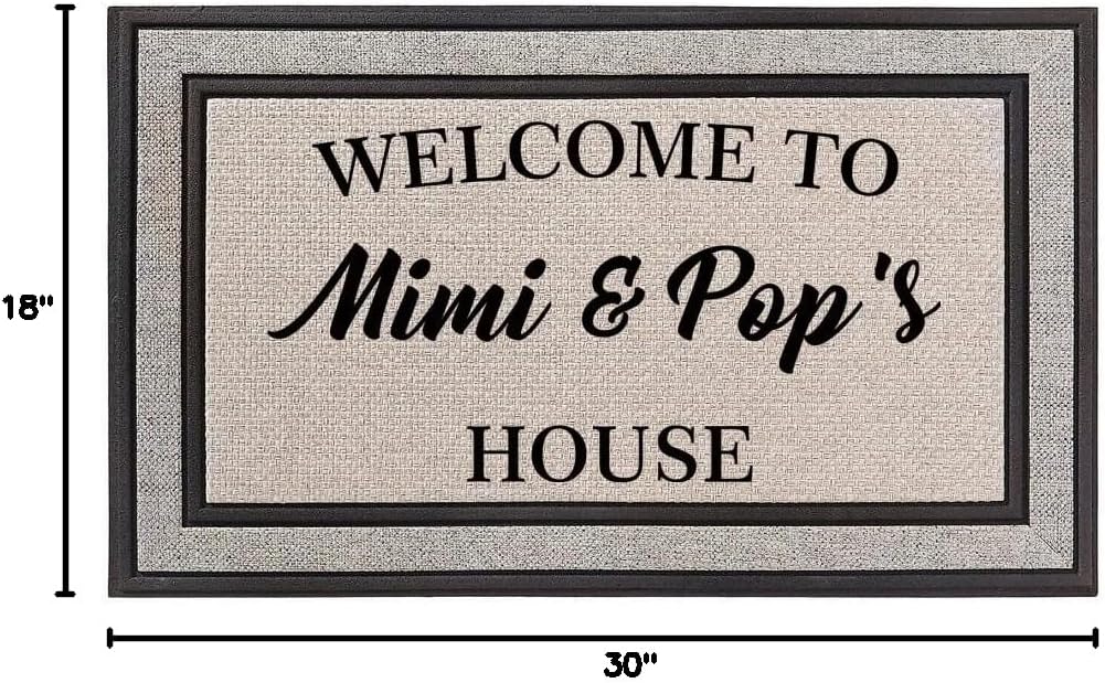 Daylor Outdoor Indoor Doormat 18" x 30" Gray/Beige/Black Rubber Backed Door Mat Welcome to Mimi & Pop's House Grandma Grandpa Grandparents Grandmother Grandfather