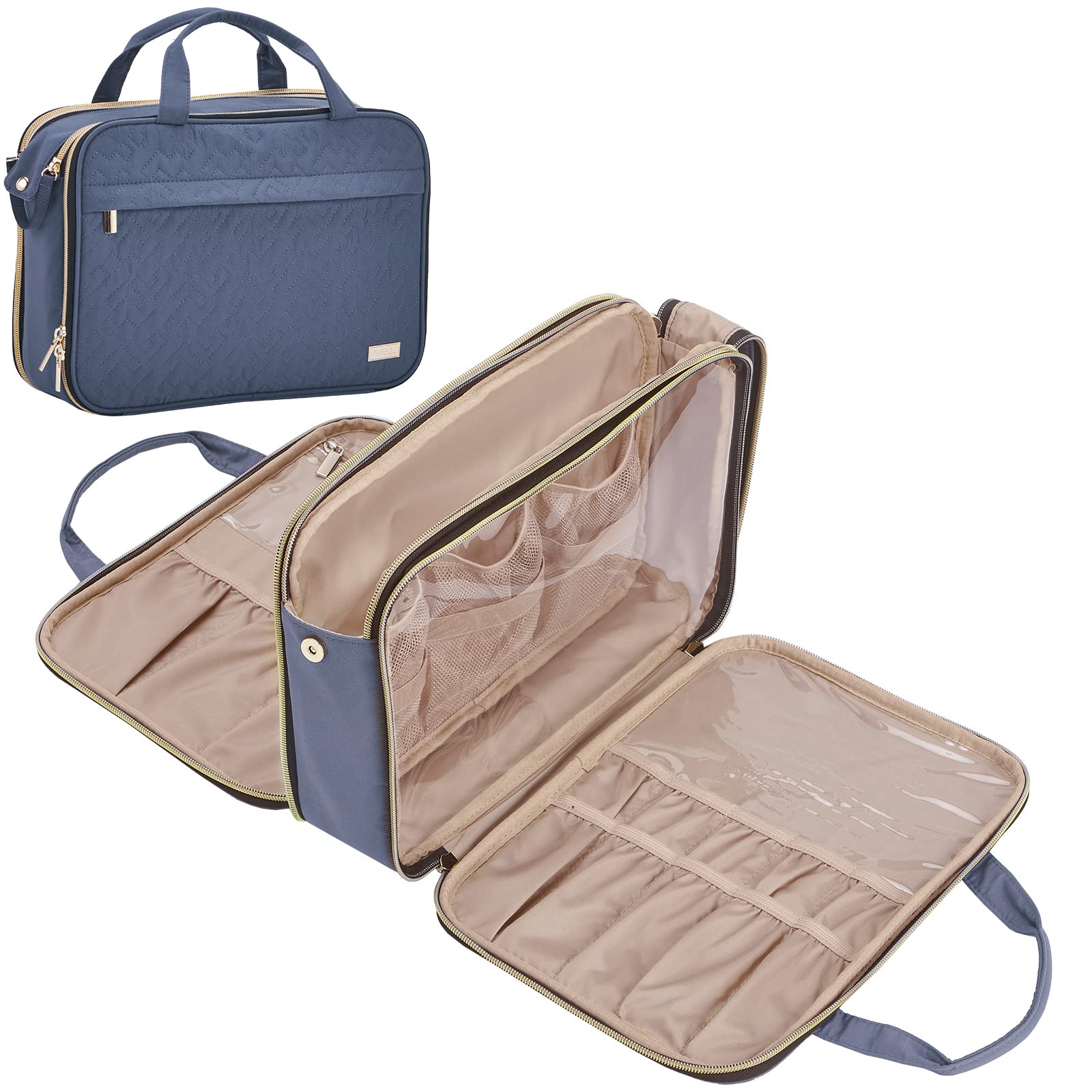 NISHEL Travel Makeup Bag Stand Up Portable Cosmetic Organizer Cosmetic Case for Travel-Size Toiletries Aegean-Blue