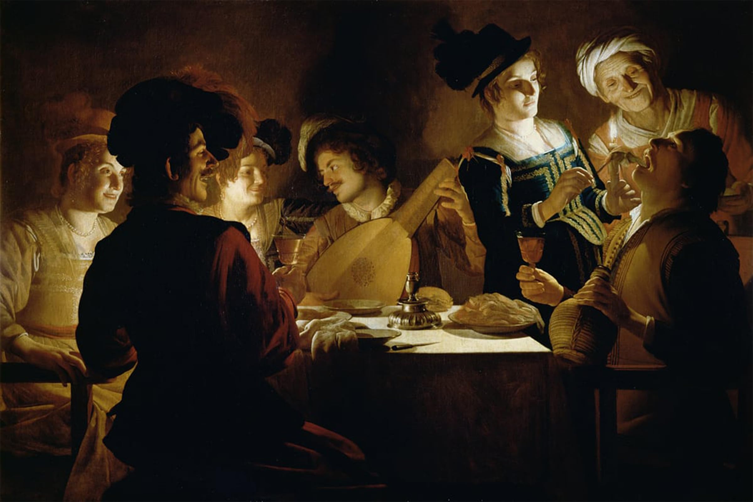 Posteriik No Frame Famous Print Pop Art Wall Art Graffiti A Feast With A Lute Player By Gerrit Van Honthorst Art Prints For Home Decor 60X90cm