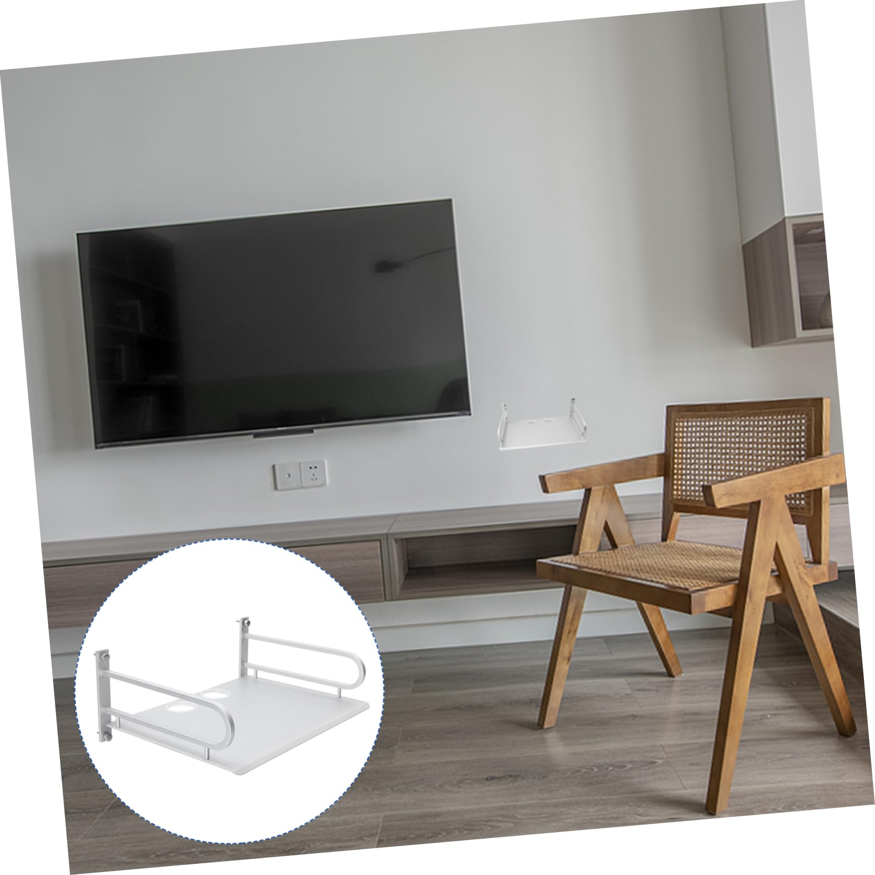 Wandmontiertes Aufbewahrungsregal zur Wandmontage aus Aluminium Silber mit Ablagefach Stabil für Router und Receiver für Wohnzimmer und Büro