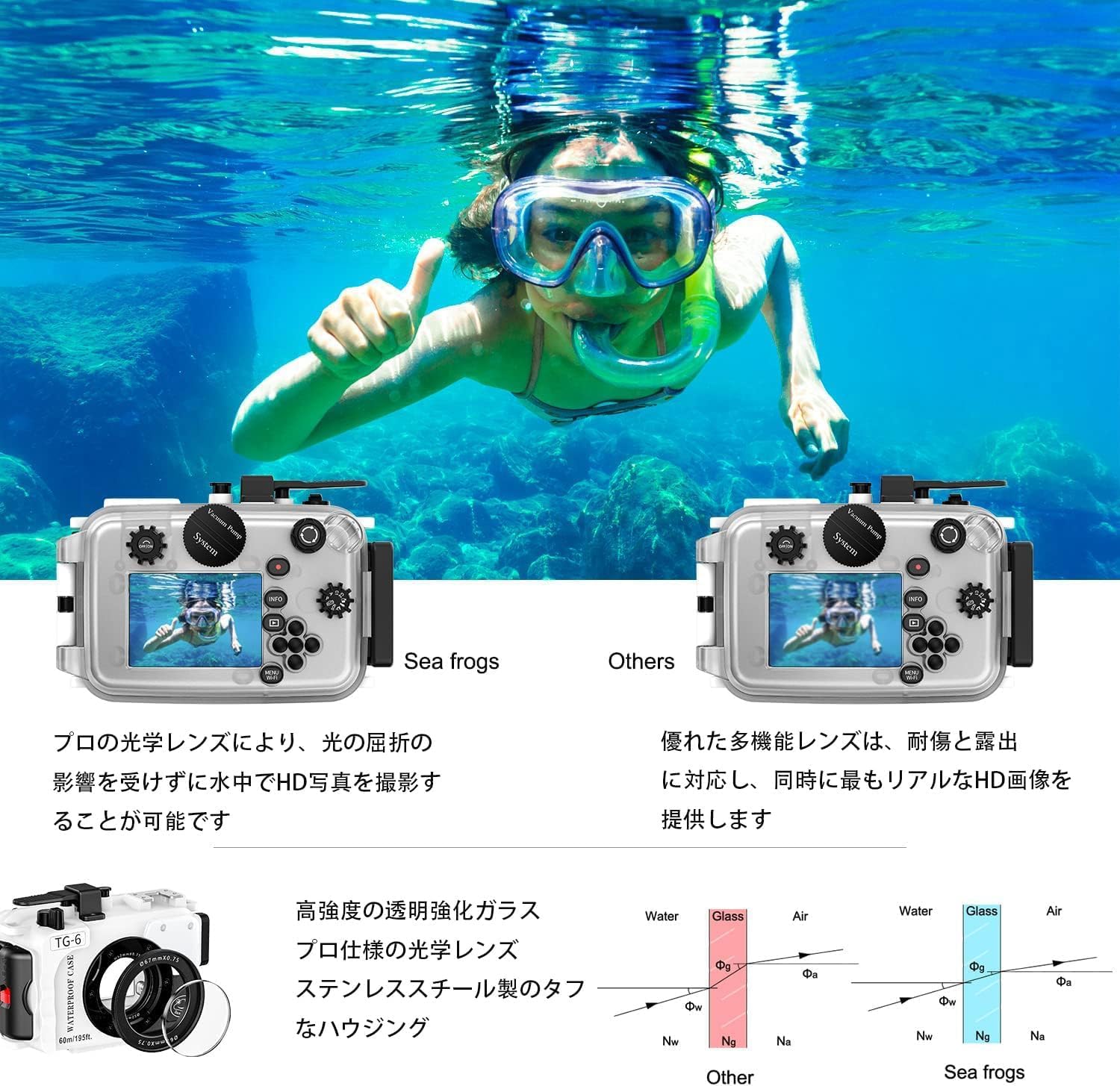Amazon | Seafrog TG-7専用防水ケース、TG-7カメラ用、196フィート/60m Amazon | Seafrog TG-7専用防水ケース、TG-7カメラ用、196フィート/60m