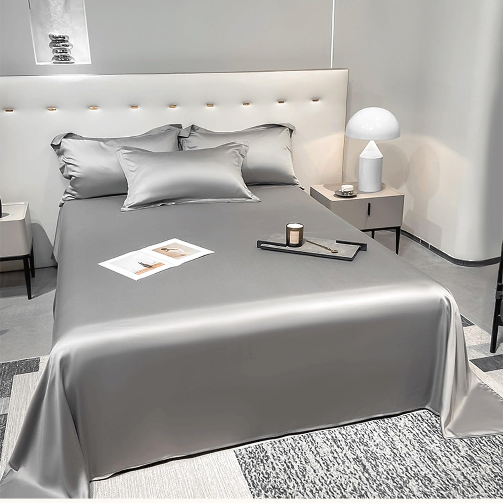 Sábana Encimera 180x230cm 245x250cm 245x265cm Sábana Plana de Lujo Tencel Fresca Sedosa y Súper Suave Cama de 120 a 200cm(Sky Blue,180x230cm+48x74cm x2)