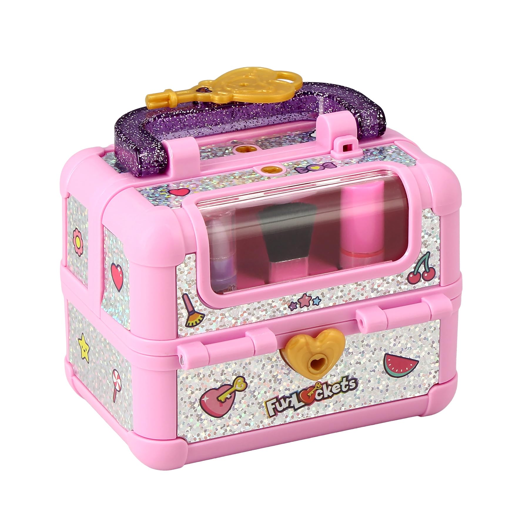 FUNLOCKETS Secret Beauty Box - Kids Makeup Kit and Cosmetics Set with Lock and Keys - Unlock 15+ Fun Surprises Inside - Discover Mini Makeup, Nail Accessories & Fun Stickers - For Girls & Boys Age 4 +
