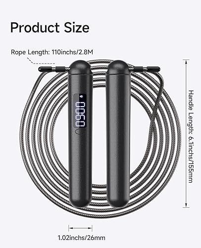 Miniatura 8 de Cuerda de saltar mejorada cuerdas de saltar con funciones de cálculo de calorías, conteo y temporizador, cuerda de saltar de alambre de acero