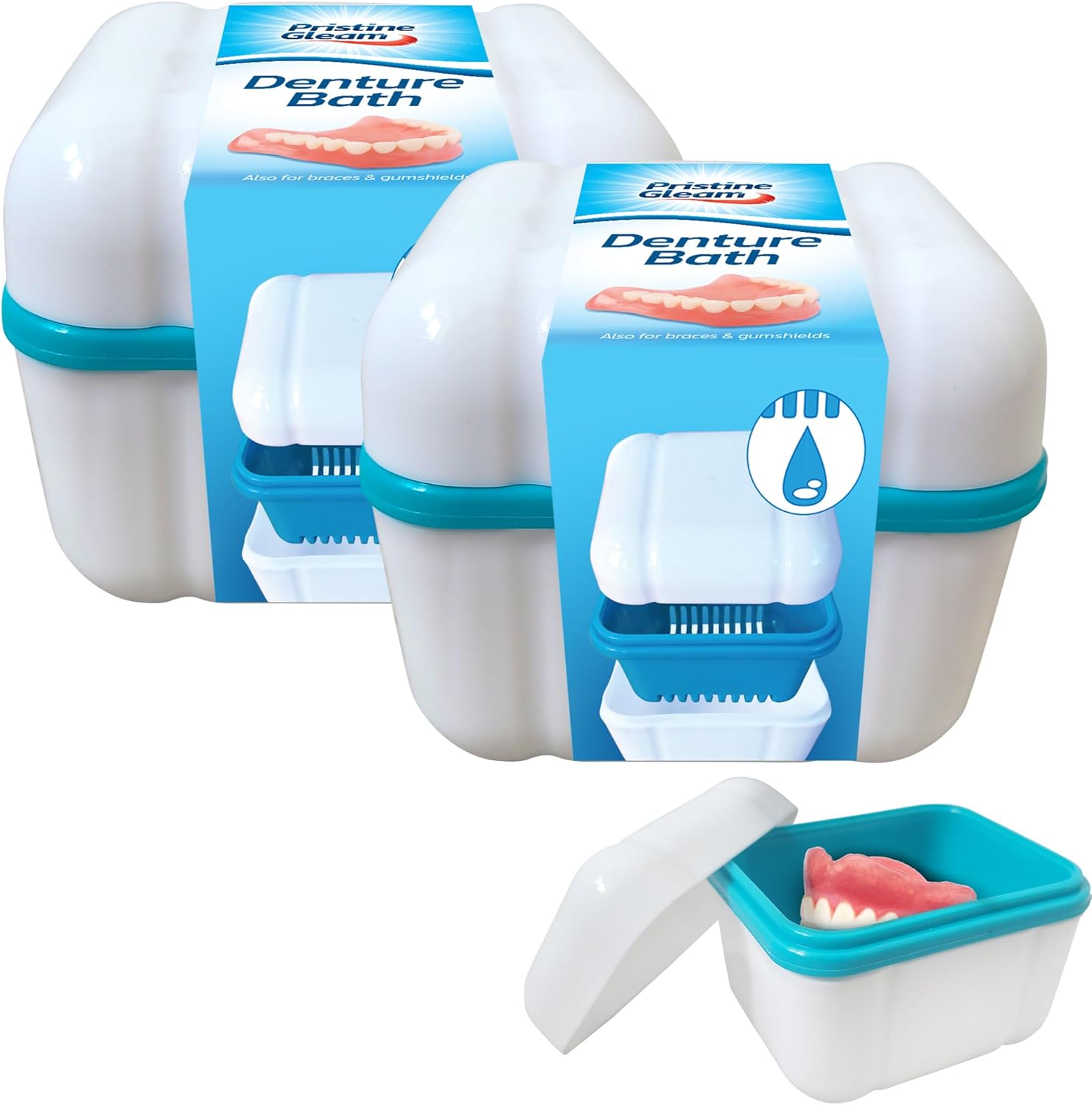 2pk Denture Bath Box, Denture Box for False Teeth Container Full Set