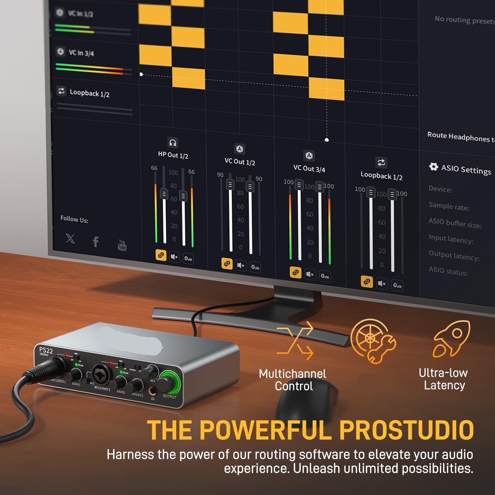 Interfaz de audio for PC, preamplificador profesional de 60 dB, 24 bits 192 kHz, interfaz USB dual