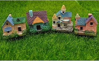 EMiEN 4 Pieces Mini Villa House Miniature Ornament Kits,Miniature Ornament for DIY Dollhouse Decoration Fairy Garden Plant DÃ©cor