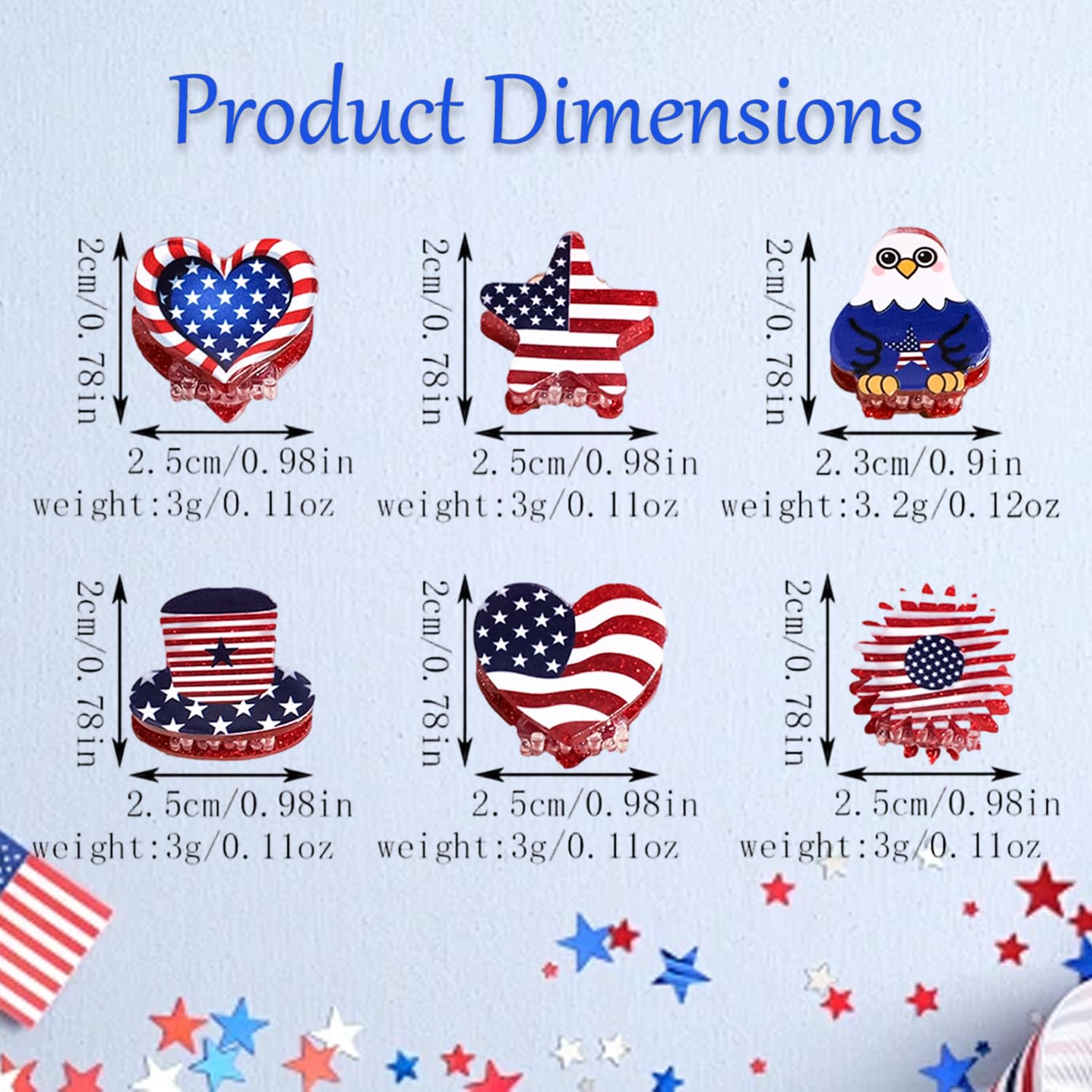 12 Pcs Independence Day Hair Claw Clips Hat,Eagle,USA Flag Hair Clip image 2