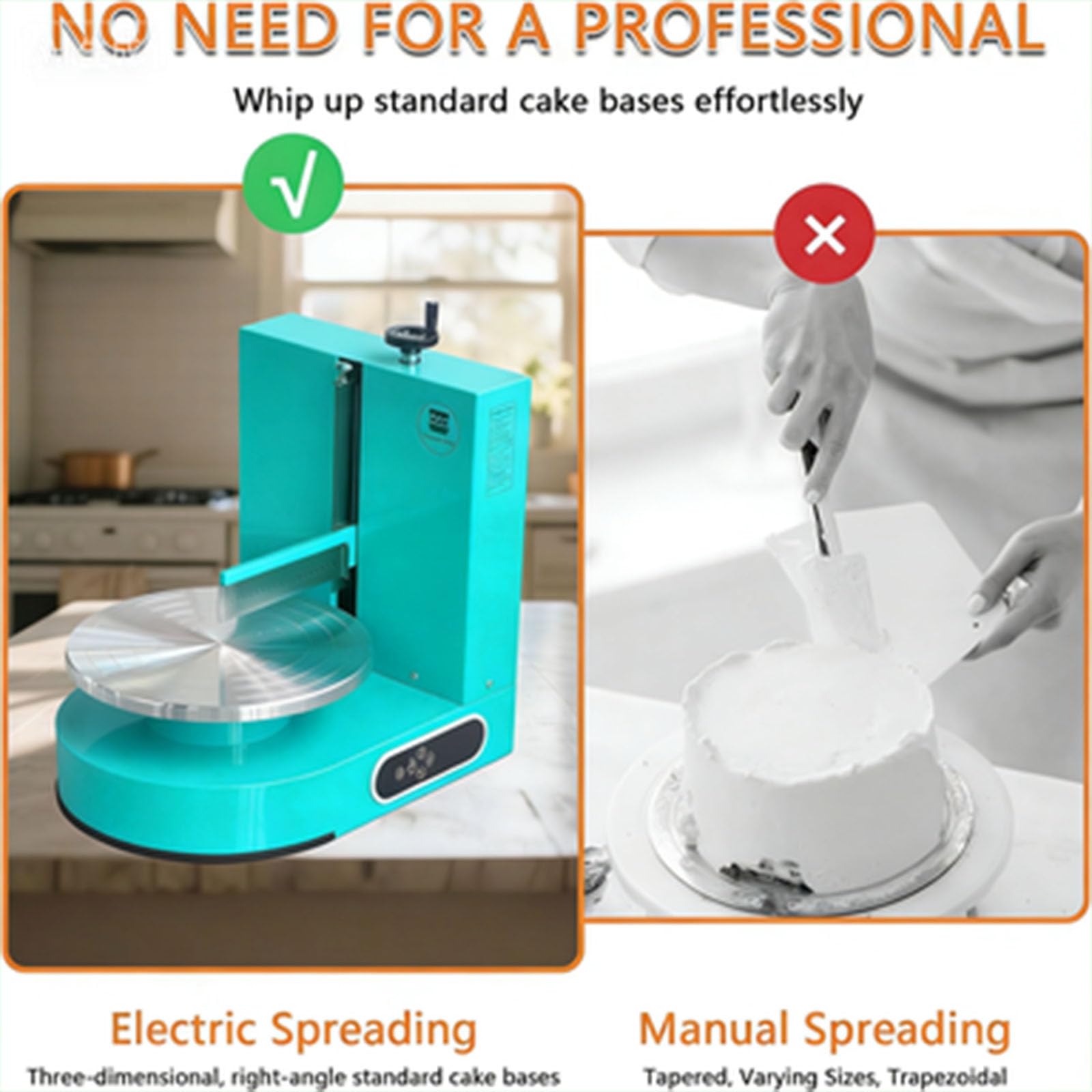 MáQuina AutomáTica FormacióN Hielo para Tartas CumpleañOs Raspador Tartas Ajustable 4 a 12 Pulgadas Nivelador Tartas Esparcidor DecoracióN Crema MáQuina Alisadora,001