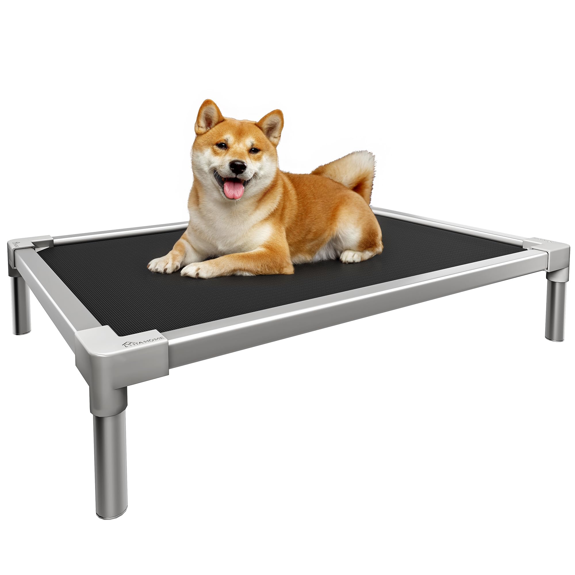 YITAHOME 42" Cooling Elevated Dog Bed, Chew Proof Raised Pet Cot with Aluminum Frame, Breathable Textilene Mesh, Enclosed Edges, Non-Slip Feet, Durable Dog Bed for Indoors & Outdoors, Black