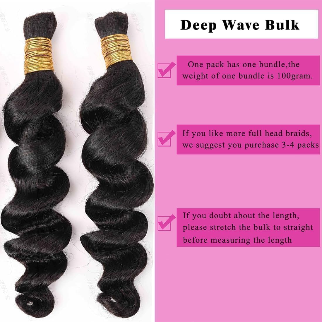 Human Braiding Hair for Boho Braids Loose Deep Wave Bulk Human Hair Knotless 100% Unprocessed Brazilian Virgin Hair Extensions for Braiding Curly Water Wave 1 Bundle No Weft 100g 18inch Natural Black