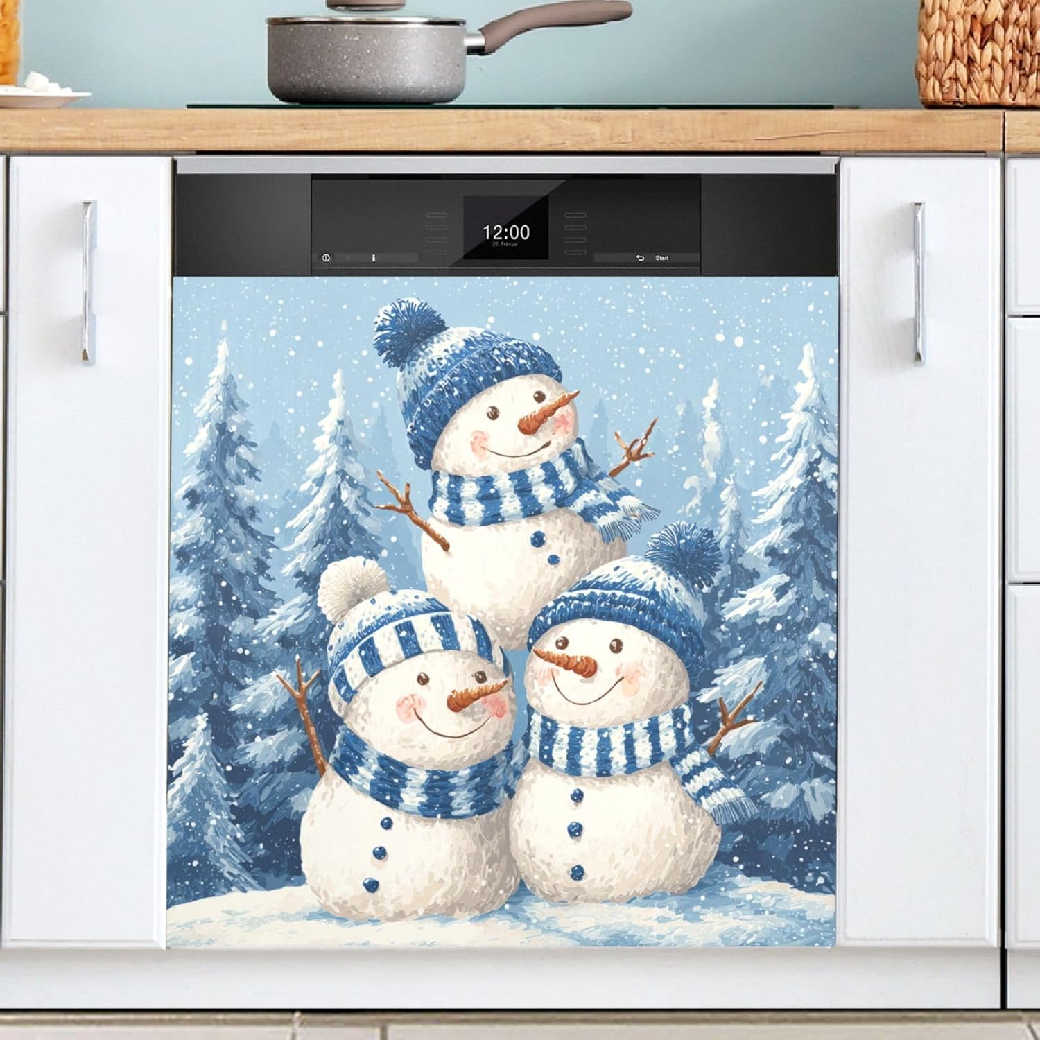 Christmas Snowman Scarf Light Blue Dishwasher Magnet Cover Kitchen Decal Dishwasher Sticker Reusable Dishwasher Cover Decorative for Cabinets Panel Home Appliances 23x26 Inches