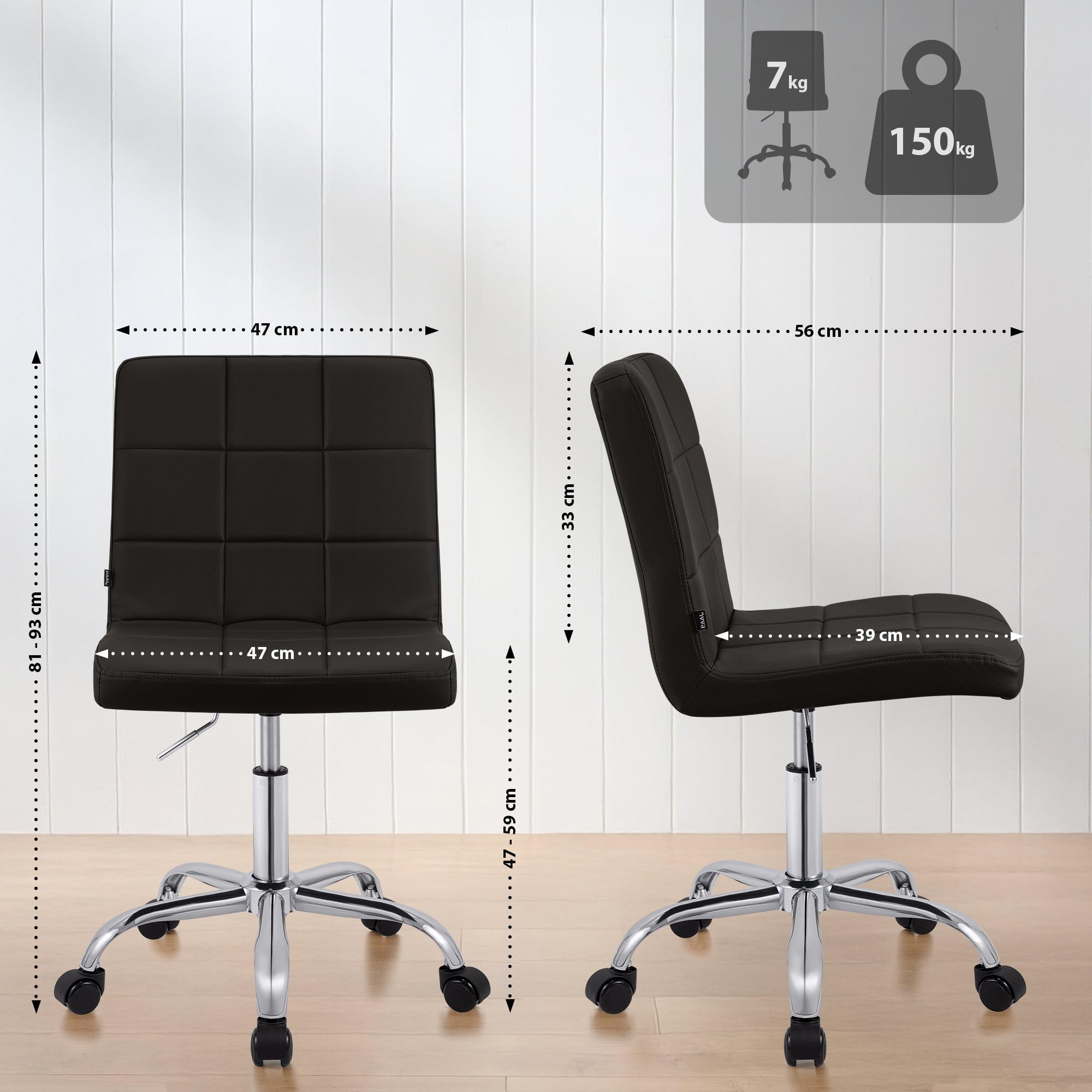 CLP Tabouret de Travail réglable en Hauteur avec Dossier et roulettes Darfield, Chaise Ergonomique pivotante 360°, supportant jusqu'à 150 kg, Couleur:Marron, Matériel:Similicuir