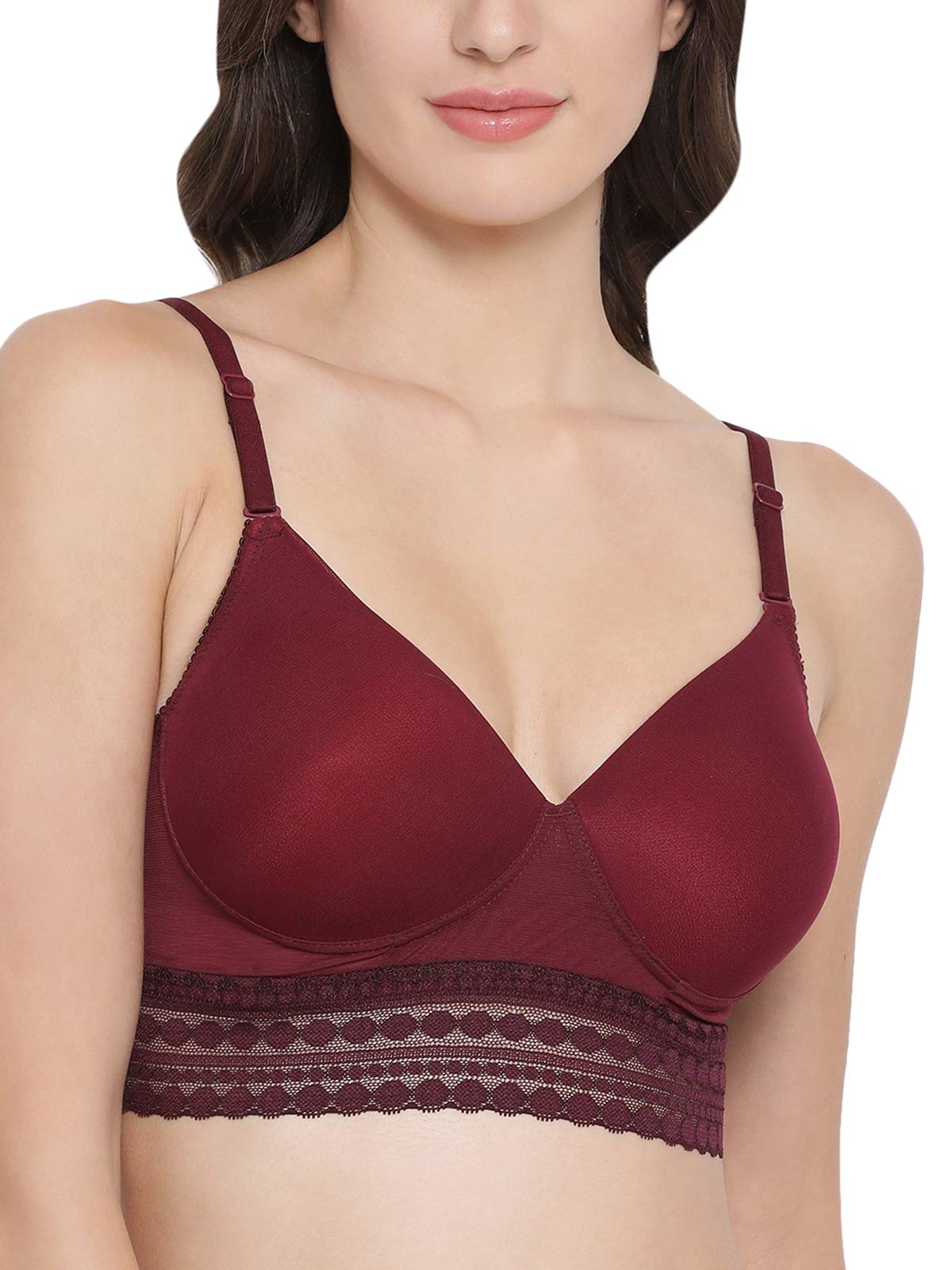 clovia Women's Lace Padded Non-Wired Longline Bralette with Racerback in Purple-picture-10