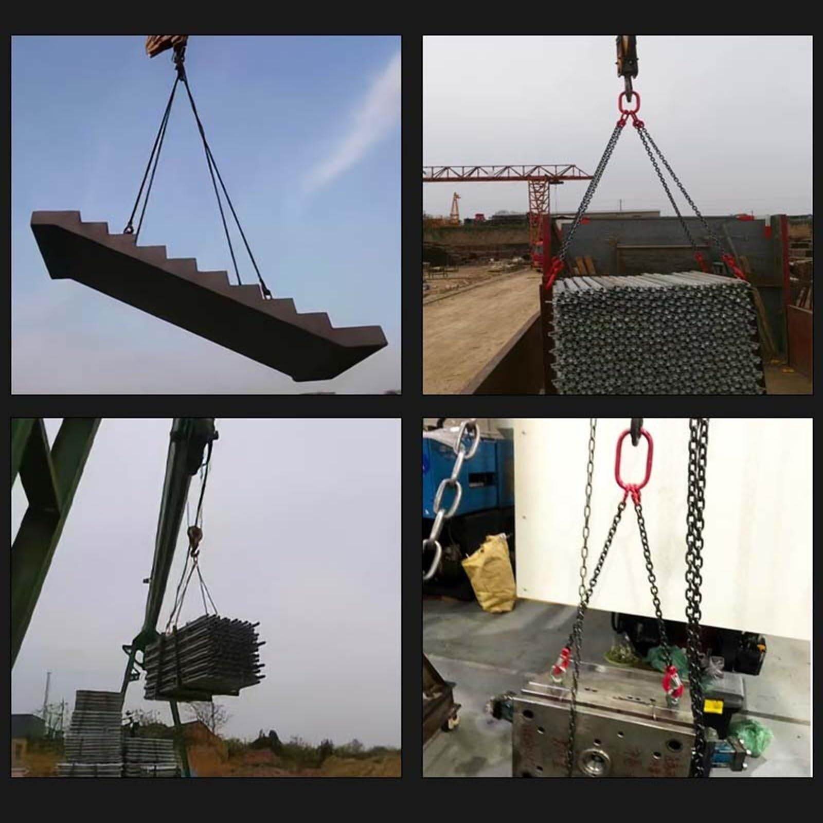 Catena di sollevamento industriale/logistica con gancio autobloccante, catena di sollevamento a 4 fili 2 3 5 6 8 10 13 piedi 3000 kg, catena di sollevamento per sollevamento motore (carico 3