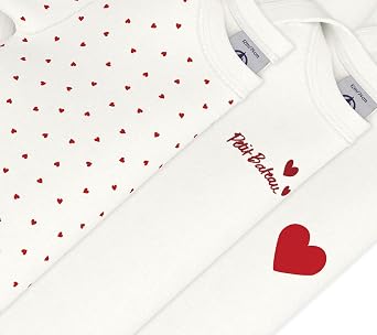 Petit Bateau Baby Girls' Short-Sleeved Heart Pattern Organic Cotton Bodysuits - 3-Pack STYLE A00BB SIZES 1-36 MONTHS ...