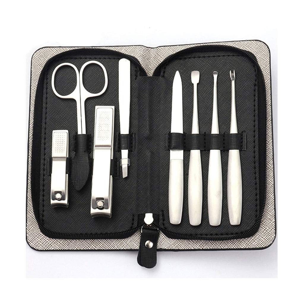 NYKK Forbicine per Unghie Kit Rettangolo Nero Manicure Set casalinghi in Acciaio Inox Ear Pick Manicure Strumento di Viaggio Sacchetto di Trasporto (8 Pezzi) Tagliaunghie Set