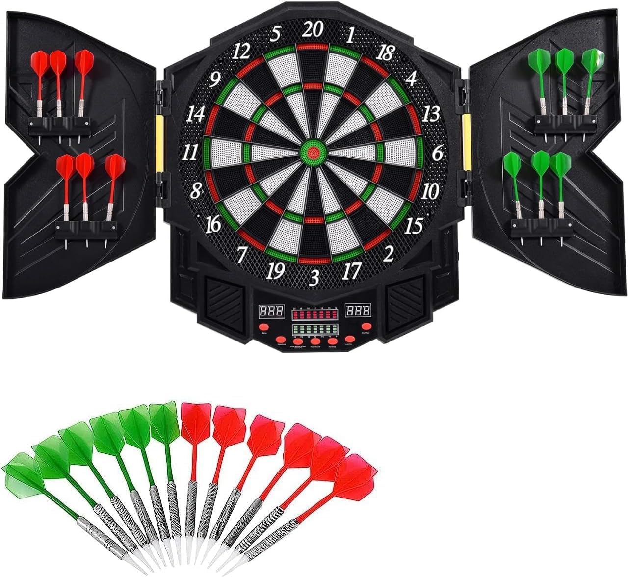 Bersagli Elettronici Per Freccette, Set Professionale Con 216 Modalità Di Gioco, Mobiletto, 4 Display Led Luminosi E 12 Freccette, Punteggio Automatico, Fino A 8 Giocatori.