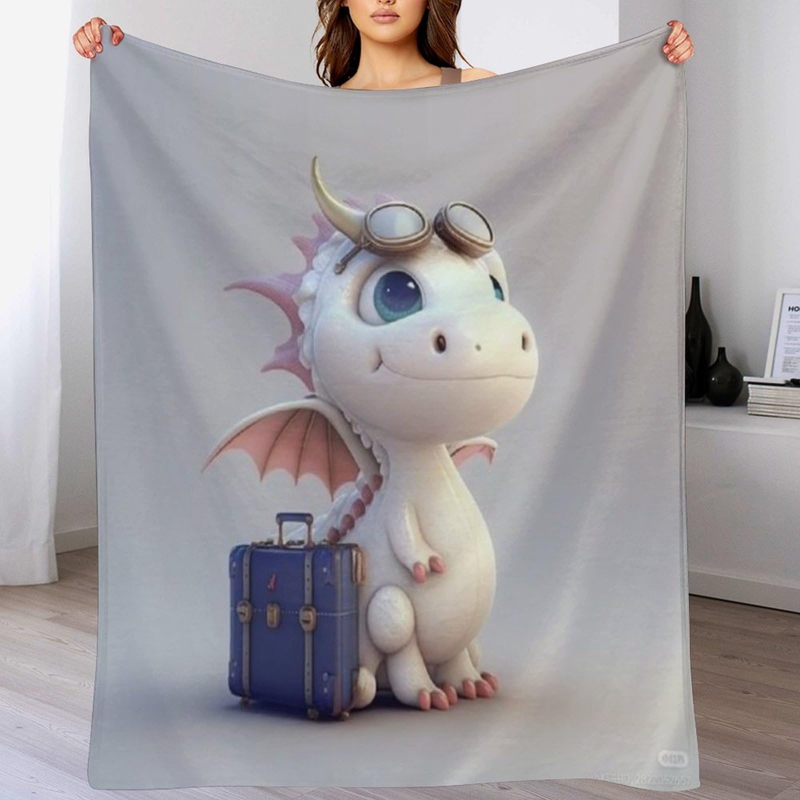 Couverture flanelle lit 140x180cm plaid chaud molleton motif dinosaure ptérosaure