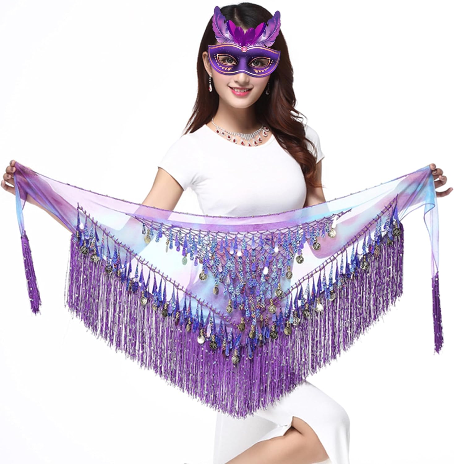 Belly Dance Hip Scarf Tassels Sequins Triangle Wrap Skirt with Coins Belly Dance Performance Costume Festival Skirt - Image 2