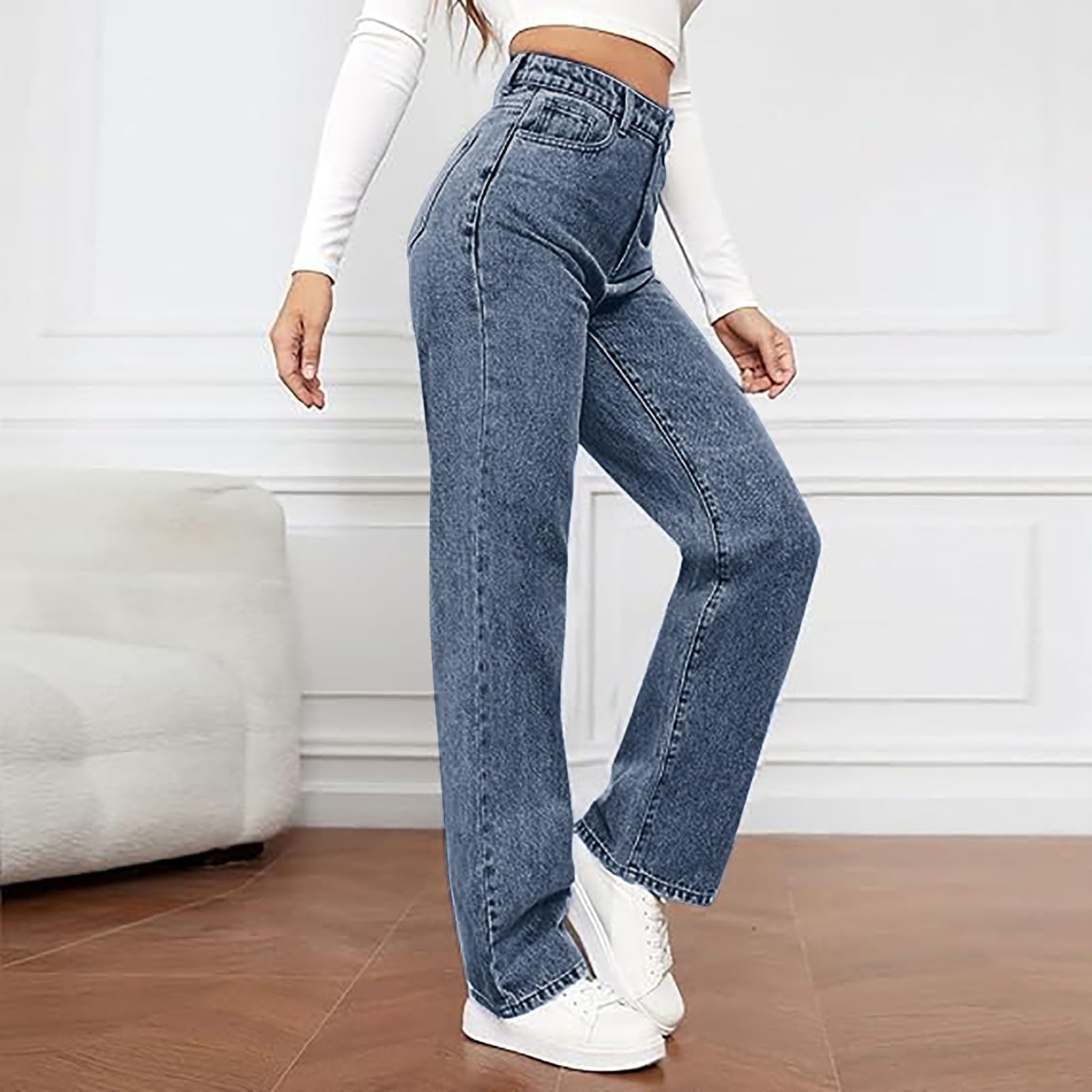 Pantalon en jean en coton pour femme en mousseline de soie avec poches