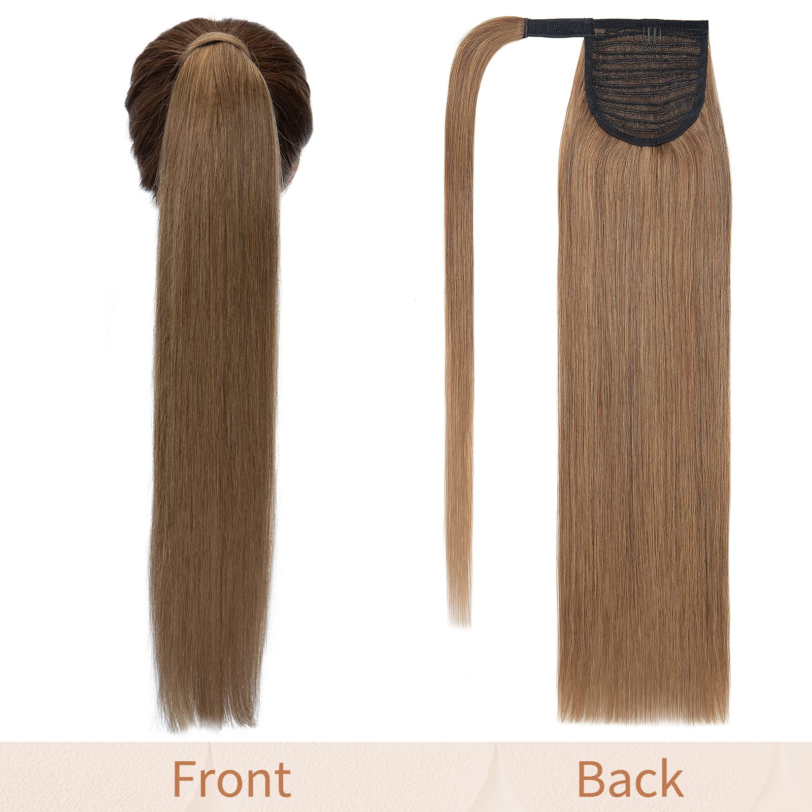 TESS Ponytail Extension Echthaar 50 cm Lang 95g Glatt Gewickelt Pferdeschwanz Haarteil Echthaar Wrap around für Frauen (50 cm-#6 hellbraun)
