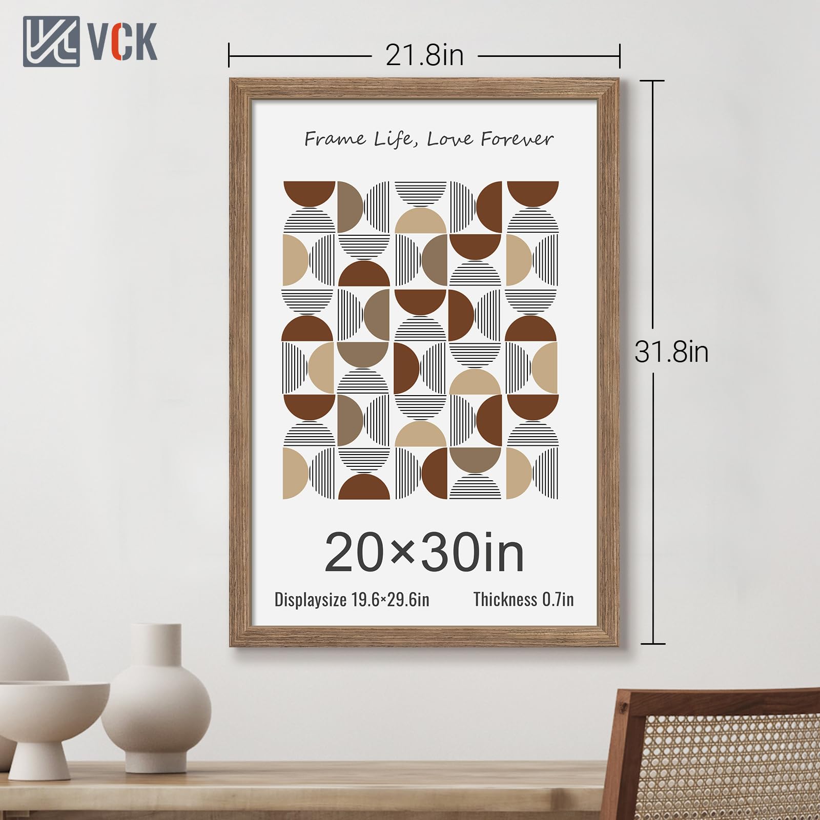 VCK Bilderrahmen, 5 Stück, hochwertiges Walnussholz, für Poster, Kunstwerke, 5 Stück | 2,8 cm breite dicke Bordüre, Wandbehang, poliertes Plexiglas, vertikal/horizontal, für Wandkunst, Studio, Galerie, Restaurant