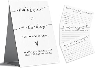 Advice And Wishes Card Set For The New Couples, 1 Standing Sign 15 Advice Cards, 15 Date Night Cards Cards 15 Journey Idea Cards For Bride, Groom, Newlyweds, Wedding Favors & Supplies(Gray)-C01