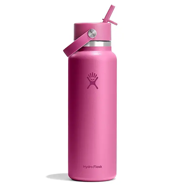 Hydro Flask Water Bottle - Insulated Stainless Steel - Wide Mouth Flex Straw Lid, Non Spill, Leakproof and Refillable in 40 Oz Reef Pink 1