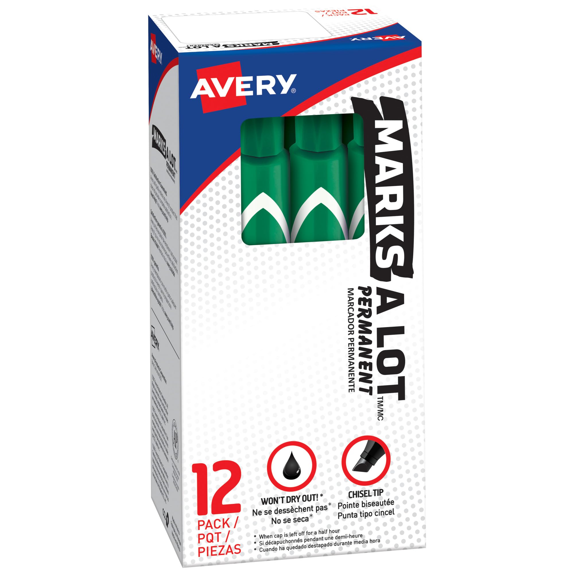 Marks-A-Lot Permanent Markers, Large Desk-Style Size, Chisel Tip, Water and Wear Resistant, 12 Green Markers (08885)