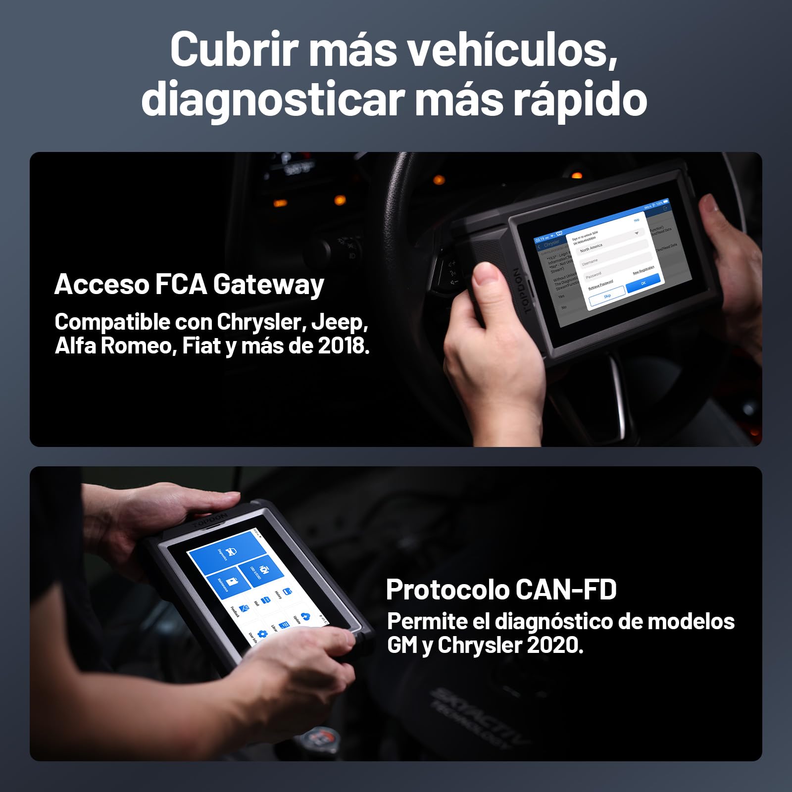 TOPDON ArtiDiag800 BT 2, Herramienta de diagnóstico de Todos los Sistemas, más de 28 Funciones de Mantenimiento, Acceso a la Puerta de Enlace FCA y protocolo Can-FD, diagnóstico inalámbrico Bluetooth